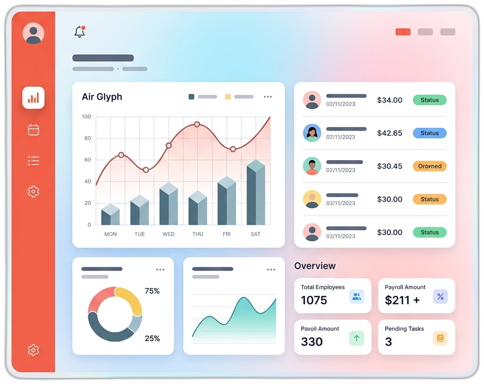 Gusto Payroll — featured review on The GearBoxx Gusto payroll dashboard preview — trend chart, recent employee payments, total-employees and payroll-amount overview cards.